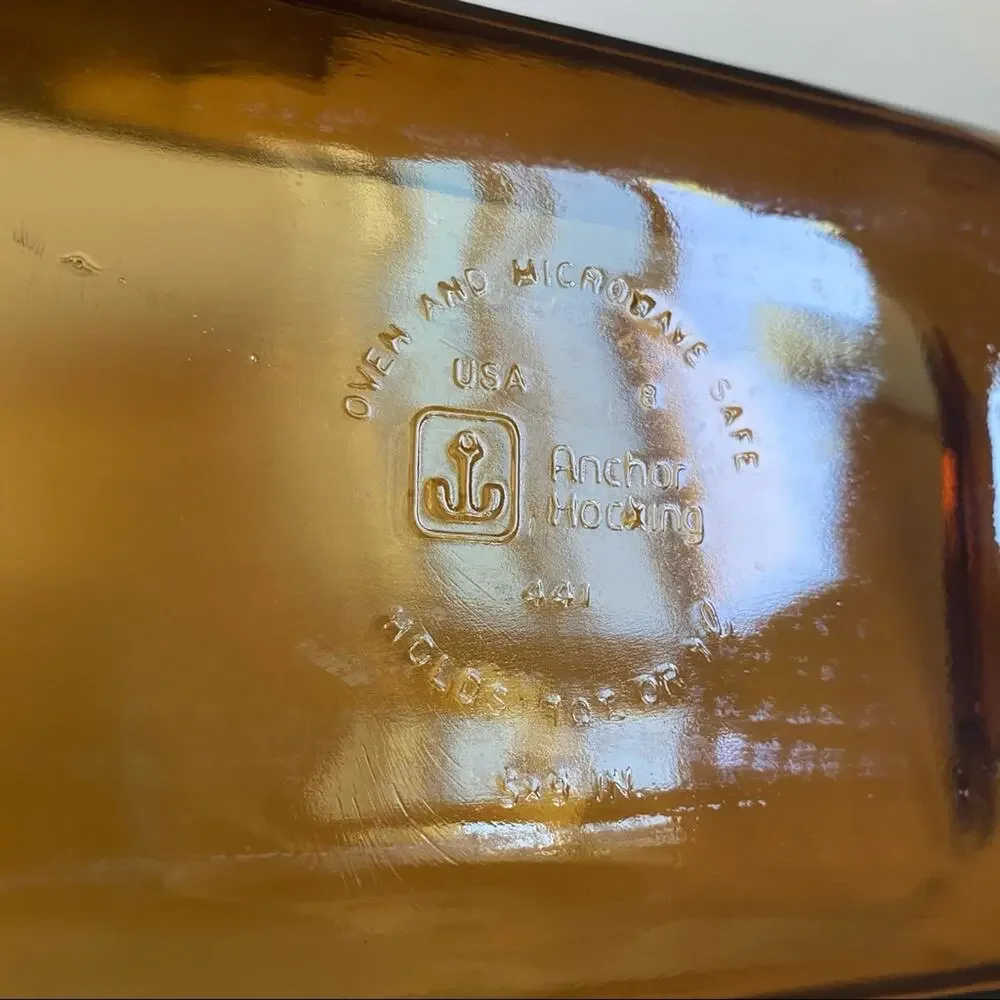 Anchor-Hocking Harvest Amber Basket Buffet Ovenproof Glass 5x9” Deep Loaf Dish